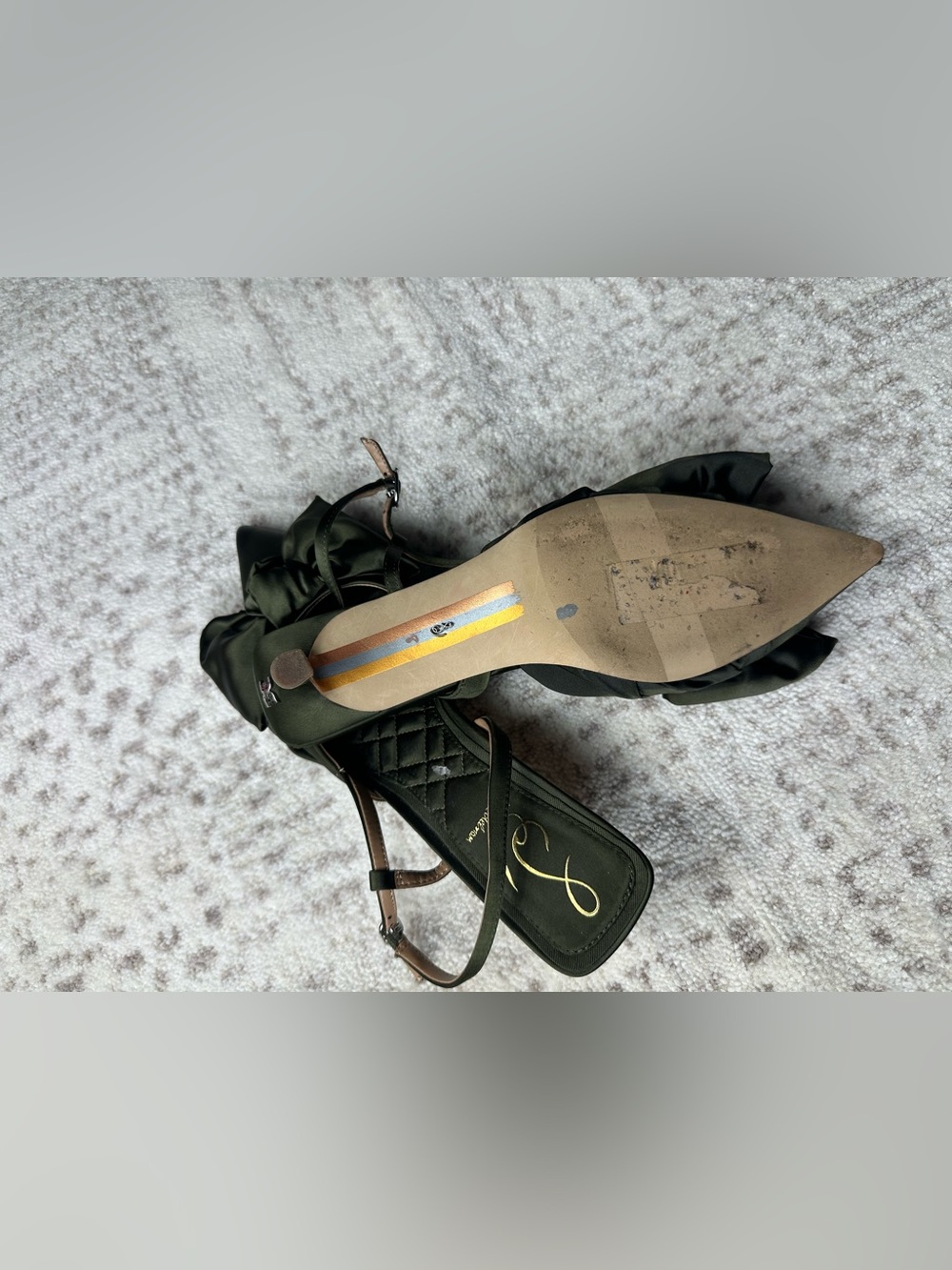 Sam Edelman Olive Satin Pointed Slingback Heels with Bow - Picture 7 of 11